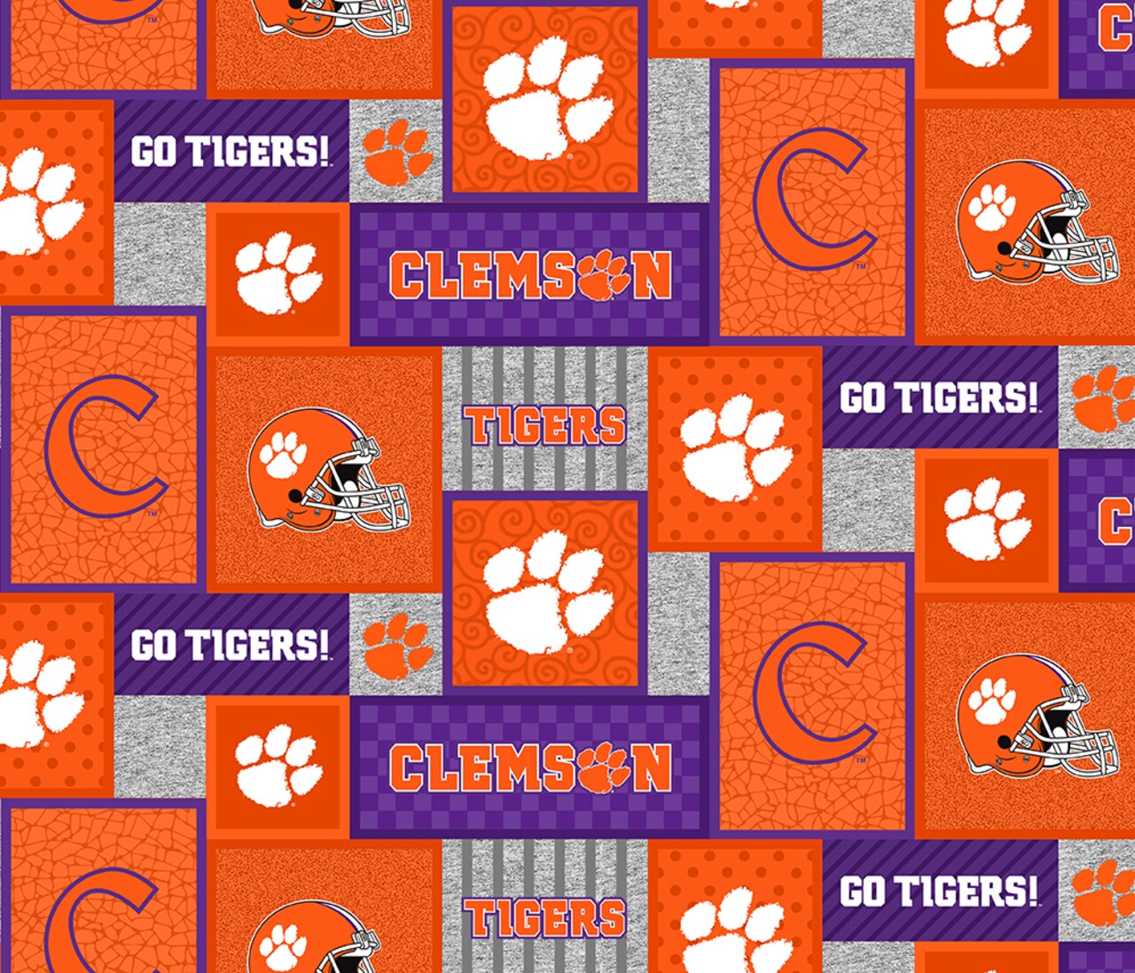 Sykel Enterprises-Clemson University Fleece Fabric-Clemson Tigers College Patch Fleece Blanket Fabric-Sold by the yard